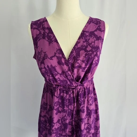 Eddie Bauer Purple Floral Cotton V-Neck Sleeveless Dress Sz. 6 - Picture 3 of 13